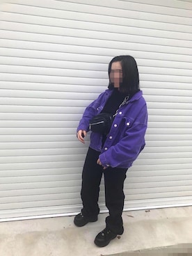 「パープル×黒」｜「アイテム（ボディバッグ/ウエストポーチ）」を使った、ikedさん（レディース・148cm）の秋コーディネート