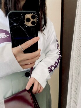 「THE NORTH FACE（ザノースフェイス）の【THE NORTH FACE】 L/S SQUARE LOGO TEE（Tシャツ/カットソー、ホワイト系）」を使った、ri _mさん（レディース・155cm）の春コーディネート
