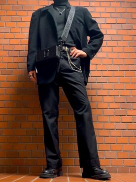 H M ファインニット タートルネックセーター ブラックを使ったメンズ人気ファッションコーディネート Wear