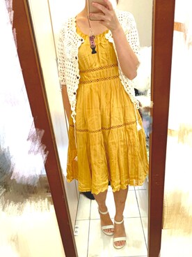 「dazzlin（ダズリン）のレース切替リゾートワンピース（ワンピース、ホワイト系）」を使った、アンナさん（レディース・162cm）の秋コーディネート