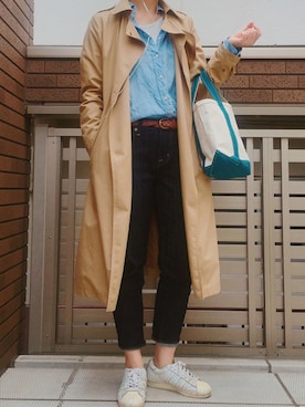 「リネンシャツ」｜「アイテム（トレンチコート）」を使った、あyaさん（レディース・163cm）の春コーディネート