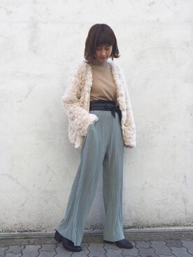 「プリーツ」｜「アイテム（ブーティ）」を使った、えぐっちょさん（レディース・157cm）の冬コーディネート