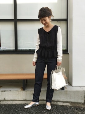 「Kastane（カスタネ）のフラットレザーパンプス（パンプス）」を使った、えぐっちょさん（レディース・157cm）の冬コーディネート