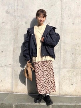 「ナイロンパーカー」｜「アイテム（スカート）」を使った、えぐっちょさん（レディース・157cm）の冬コーディネート
