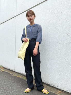 「襟付きトップス」｜「アイテム（スラックス）」を使った、えぐっちょさん（レディース・157cm）の春コーディネート