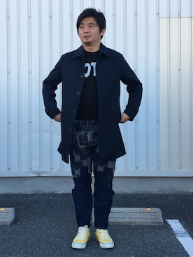 「オールスター」｜「アイテム（ステンカラーコート）」を使った、1066さん（メンズ・171cm）の冬コーディネート