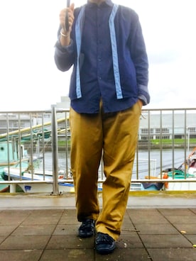 「FRED PERRY（フレッドペリー）のアイテム（ローファー）」を使った、ryokiyotaさん（メンズ・175cm）の秋コーディネート