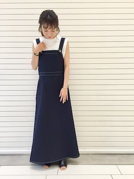 「アパートバイローリーズ」｜「アイテム（ジャンパースカート）」を使った、ゆいぴさん（レディース・154cm）の夏コーディネート