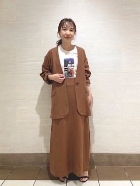 「アパートバイローリーズ」｜「アイテム（ノーカラージャケット）」を使った、ゆいぴさん（レディース・153cm）の春コーディネート