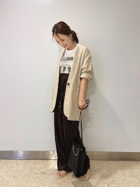 「アパートバイローリーズ」｜「アイテム（ノーカラージャケット）」を使った、ゆいぴさん（レディース・153cm）の夏コーディネート