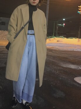 「w closet」｜「アイテム（ノーカラージャケット）」を使った、マッシュさん（レディース・154cm）の冬コーディネート