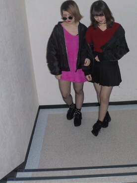 「ロック」｜「アイテム（タイツ/ストッキング）」を使った、マッシュさん（レディース・154cm）の冬コーディネート