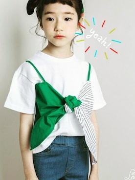 「kid-keiのアイテム（Tシャツ/カットソー、グリーン系）」を使った、kid-keiさん（キッズ）の春コーディネート