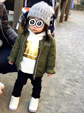 「ZARA KIDSのアイテム（ブルゾン）」を使った、ぺこさん（キッズ・80cm）の冬コーディネート