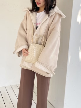 「Kastane」｜「アイテム（ムートンコート）」を使った、misakiさん（レディース・165cm）の冬コーディネート