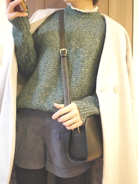 「フリルネック」｜「アイテム（ノーカラージャケット）」を使った、Milky*さん（レディース・160cm）の冬コーディネート