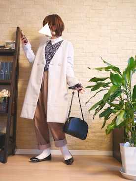 「フリルネック」｜「アイテム（ノーカラージャケット）」を使った、Milky*さん（レディース・160cm）の冬コーディネート