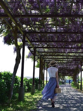 「passage mignon/flaneur（パサージュミニョンフラヌール）のアイテム（帽子）」を使った、Yukiさん（レディース・157cm）の夏コーディネート