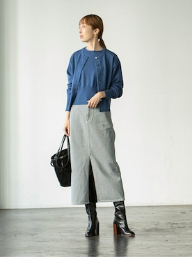 「アイテム（デニムスカート、グレー系）」を使った、noble_natsuさん（レディース・163cm）の冬コーディネート