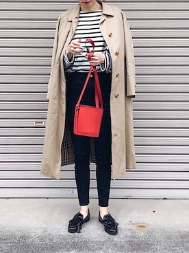 「zozoデニム」｜「アイテム（ステンカラーコート）」を使った、mioさん（レディース・162cm）の冬コーディネート