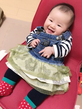 「生後4ヶ月」｜「アイテム（オールインワン・サロペット）」を使った、Hinatan◡̈✧さん（キッズ・70cm）の春コーディネート