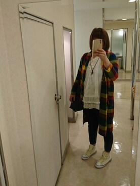 「CUBE SUGAR（キューブシュガー）のアイテム（シャツワンピース）」を使った、まどちゃんさん（レディース・175cm）の秋コーディネート