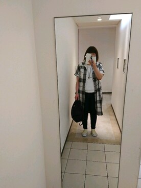 「CUBE SUGAR（キューブシュガー）のアイテム（シャツワンピース）」を使った、まどちゃんさん（レディース・175cm）の夏コーディネート