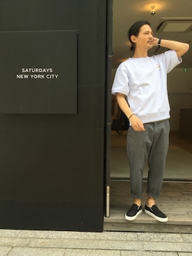 「Saturdays NYC（サタデーズ ニューヨークシティ ）のアイテム（スリッポン）」を使った、masachikaさん（メンズ・180cm）の夏コーディネート