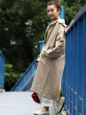 「ラフスタイル」｜「アイテム（ステンカラーコート）」を使った、MATSUURAさん（レディース・162cm）の夏コーディネート