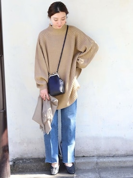 「ボリュームニット」｜「アイテム（バレエシューズ）」を使った、MATSUURAさん（レディース・162cm）の秋コーディネート
