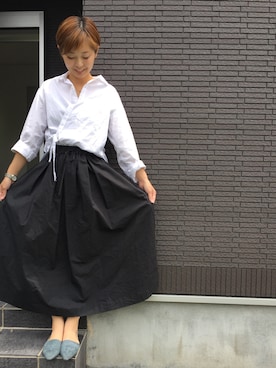 「Handmade（ハンドメイド）のアイテム（スカート、ブラック系）」を使った、RIONさん（レディース・157cm）の夏コーディネート