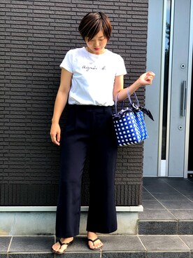 「GU（ジーユー）のアイテム（その他パンツ、ブルー系）」を使った、RIONさん（レディース・157cm）の夏コーディネート