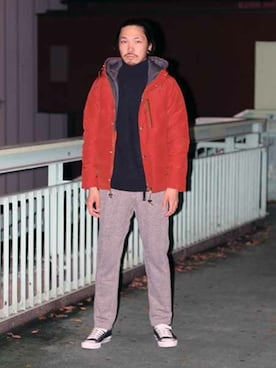 「アイテム（ダウンジャケット/コート、オレンジ系）」を使った、KAZUさんさん（メンズ・179cm）の秋コーディネート
