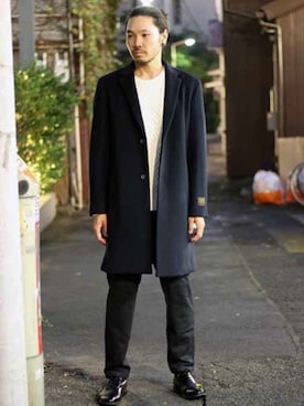 「JOURNAL STANDARD（ジャーナルスタンダード）のアイテム（チェスターコート）」を使った、KAZUさんさん（メンズ・179cm）の秋コーディネート