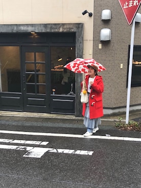 「アイテム（ダッフルコート、レッド系）」を使った、まおもんさん（レディース・147cm）の春コーディネート