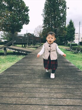 「タータンチェック」｜e m aさん（キッズ・70cm）の秋コーディネート