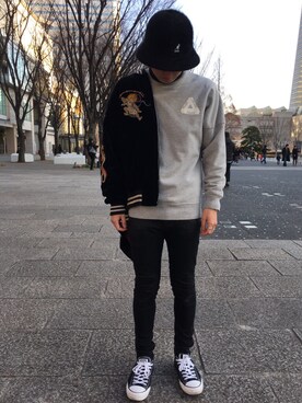 「palace」｜「アイテム（ブルゾン）」を使った、y⃣u⃣さん（メンズ・172cm）の冬コーディネート