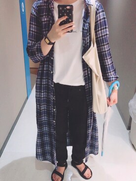 「UNIQLO（ユニクロ）のデニムジョガーパンツ（レングス72cm～75cm）＋EC（その他パンツ、ブラック系）」を使った、misanさん（レディース・165cm）の夏コーディネート