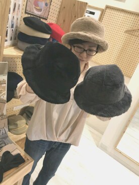 「もこもこハット」｜14+ イオンモールつくば店 スタッフさん（レディース・160cm）の秋コーディネート
