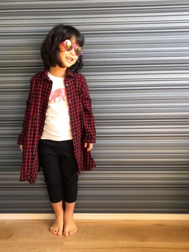 「ZARA KIDS」｜「アイテム（シャツワンピース）」を使った、こたろとムスメ◉U◉さん（キッズ・110cm）の秋コーディネート