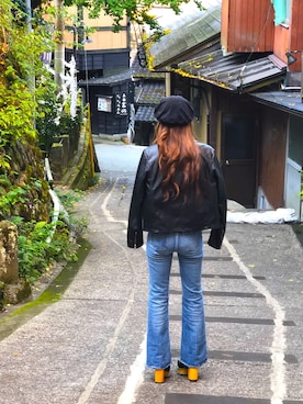 「MOUSSY（マウジー）のアイテム（ライダースジャケット）」を使った、chan7さん（レディース・157cm）の冬コーディネート