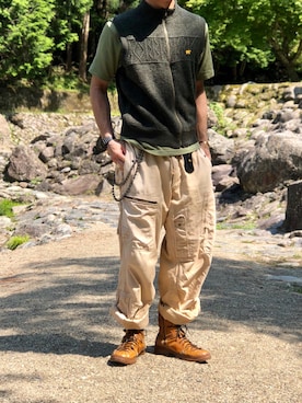 「Abercrombie&Fitch（アバークロンビーアンドフィッチ）のアイテム（カーゴパンツ）」を使った、イチチさん（メンズ・175cm）の夏コーディネート