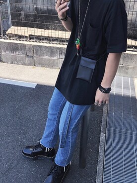「nejicommu（ネジコミュ）のアイテム（ショルダーバッグ、ブラック系）」を使った、ナヲさん（メンズ・177cm）の秋コーディネート