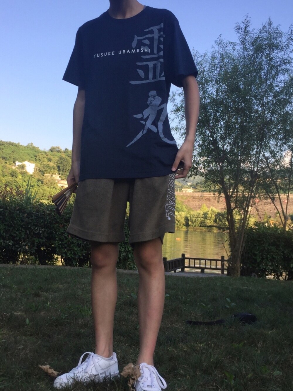 「UNIQLOのアイテム（Tシャツ/カットソー、ブルー系）」を使った、一甲二乙さん（メンズ・158cm）の夏コーディネートの1枚目の写真
