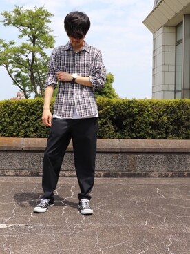 「H&M（エイチ・アンド・エム）のアイテム（Tシャツ/カットソー、ホワイト系）」を使った、kenshiさん（メンズ・171cm）の春コーディネート