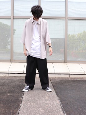「H&M（エイチ・アンド・エム）のアイテム（Tシャツ/カットソー、ホワイト系）」を使った、kenshiさん（メンズ・171cm）の春コーディネート
