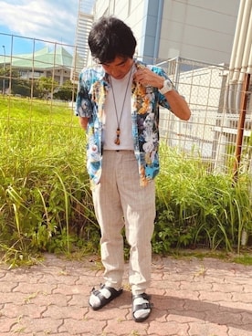 「JUNRED（ジュンレッド）のアイテム（チノパンツ）」を使った、ぎんすけさん（メンズ・165cm）の夏コーディネート