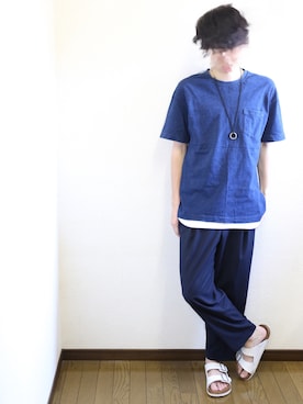 「OCTAVE OCTAVE（オクターブオクターブ）のアイテム（シューズ）」を使った、シン太郎さん（メンズ・172cm）の夏コーディネート