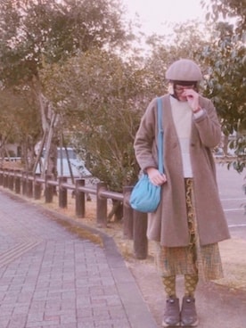 「ショルダーバック」｜「アイテム（ハンチング/ベレー帽）」を使った、ぱげ☆＊*さん（レディース・162cm）の冬コーディネート