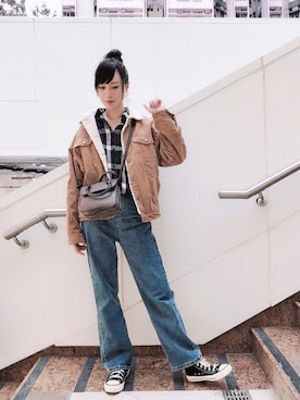 「PULL&BEAR（プルアンドベア）のアイテム（ブルゾン）」を使った、Siu Cheukさん（レディース・170cm）の冬コーディネート